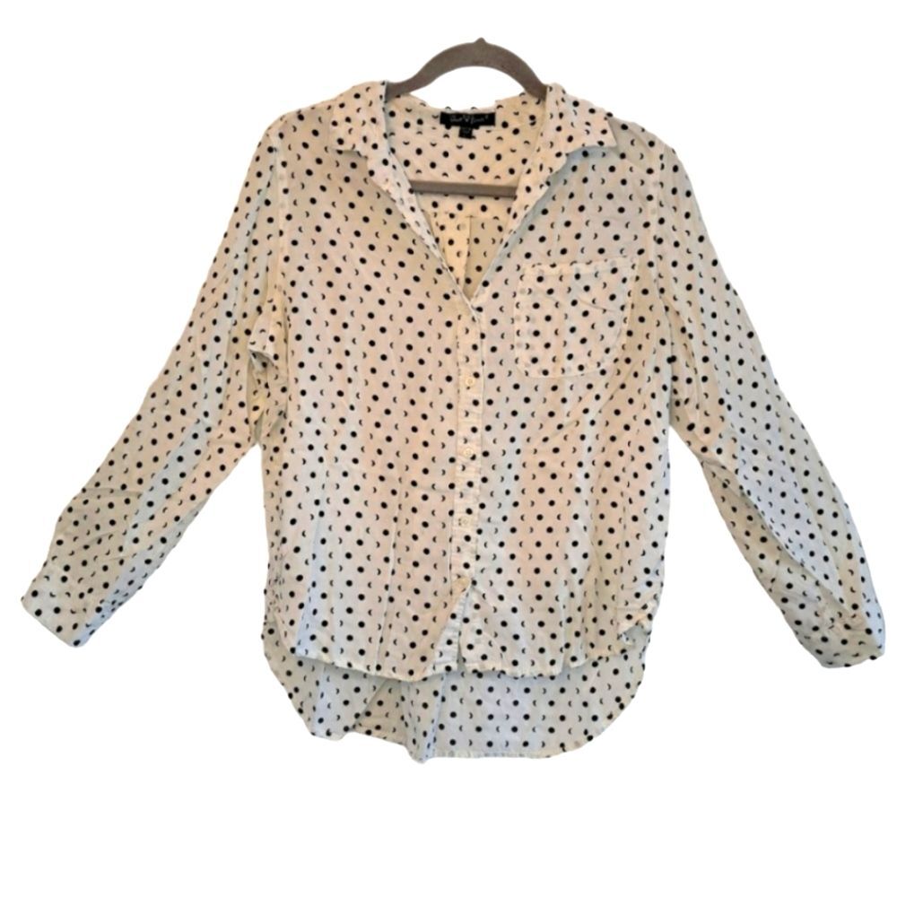 Velvet Heart White Black Polka Dot Moon Phases Button Down Blouse Size Large